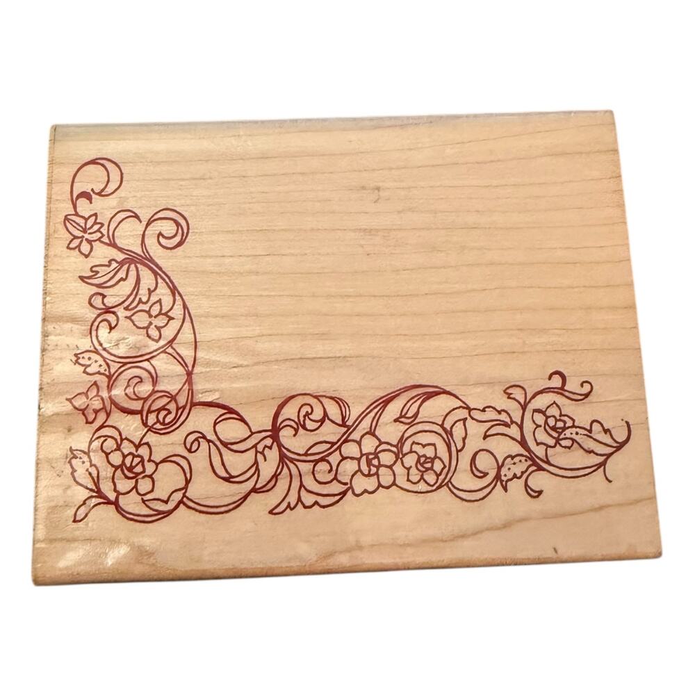 SonLight Impressions 1992 Floral Swirl Corner Border GS592-M Rubber Stamp